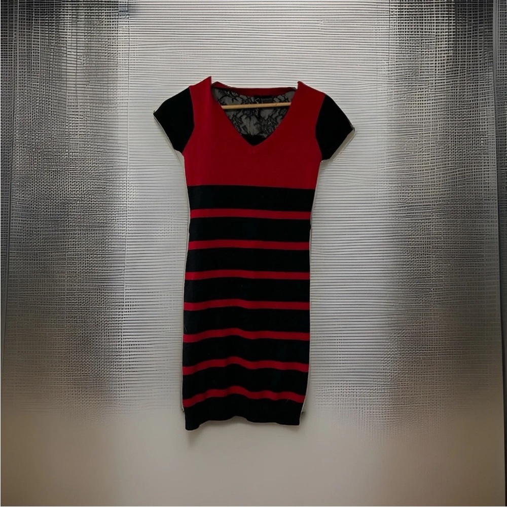 Red Paint Small Women’s Stylish Red and Black Striped Dress.